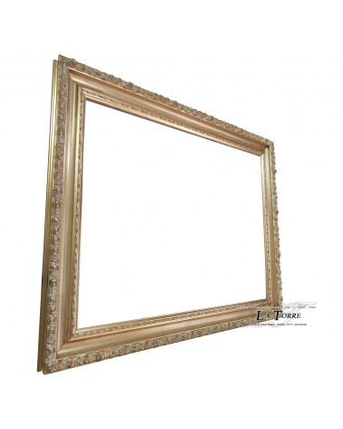 Classic baroque perforated custom-made gold frame with ivory details, safe sliding system 1045