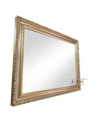 Gold baroque mirror mirror with ivory details, classic perforated frame made to measure in 1045 wood