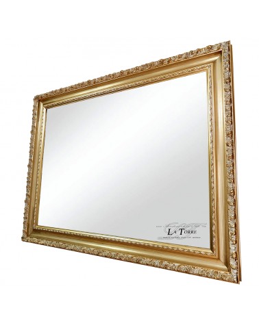 Gold baroque mirror mirror with ivory details, classic perforated frame made to measure in 1045 wood