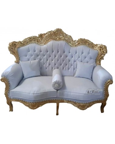 Deutschland Sofa Sessel Wohnzimmer Barock Goldblatt Massivholz Weißes Kunstleder MA0104