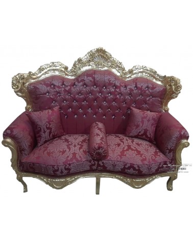 Sofa Armchair Germany Living Room Baroque Gold Leaf solid wood burgundy lily damask fabric MA0104