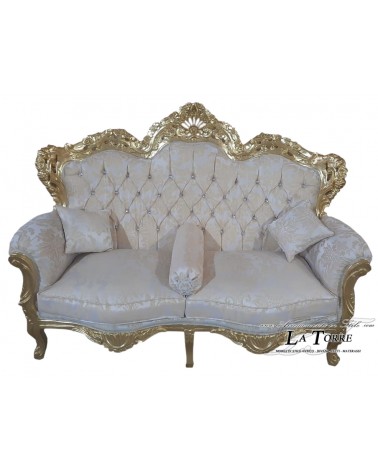 Sofa Armchair Germany Living Room Baroque Gold Leaf solid wood ivory lily fabric MA0104