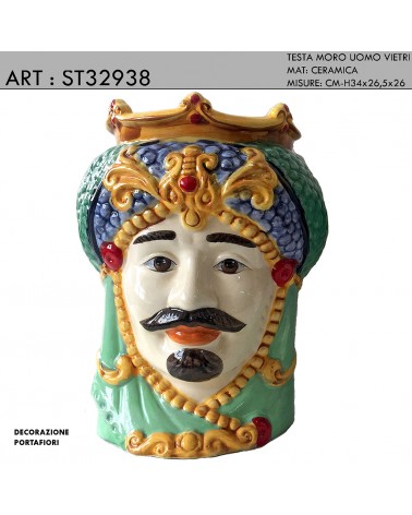 Maurischer Männerkopf-Skulptur, Vietri-Blumenhalter, 34 cm hoch, Keramik, Gastgeschenk für Hochzeiten, ST32938