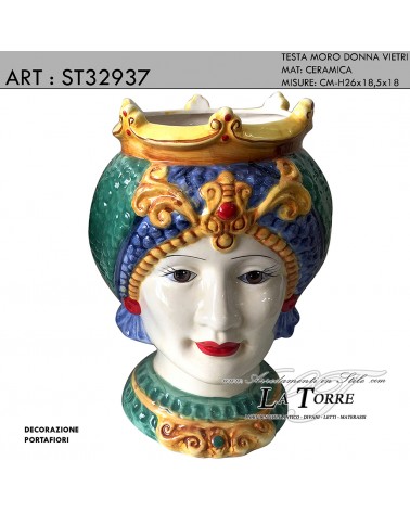 Vietri woman Moro head sculpture statue flower holder 26h cm ceramic favor ST32937