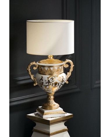 Lampada da tavolo lume classico 92 h abat jour ceramica oro soprammobile VI02