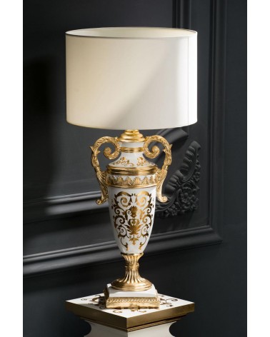 Klassische Tischleuchte, 90 cm, goldfarbener Keramiklampenschirm, Vi13-Ornament