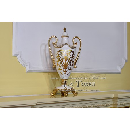 Anfora coppa con manici 60 h ceramica avorio vaso oro soprammobile Vi31