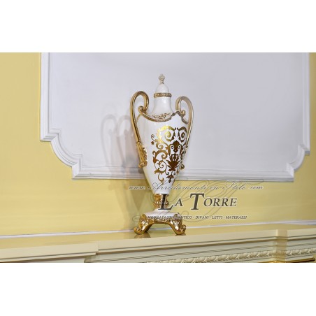 Anfora coppa con manici 60 h ceramica avorio vaso oro soprammobile Vi31