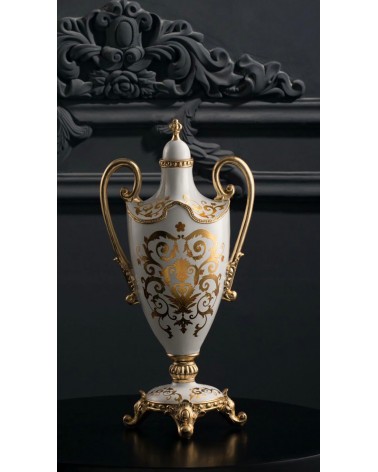 Anfora coppa con manici 60 h ceramica avorio vaso oro soprammobile Vi31