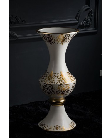 Vaso in ceramica coppa anfora h125 Dafne avorio e oro Vi37