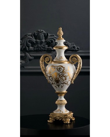 Amphorenvase, Keramik-Mittelstückschale, H80, Elfenbein, Blattgold, Ornament, Vi12