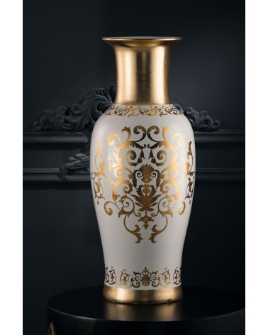 Vaso  in ceramica coppa anfora h95 portaombrelli avorio e oro Vi21