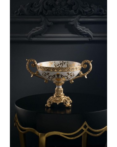 Amphore mit Henkeln, Keramik-Mittelstück, 28 cm hoch, elfenbeinfarbene Vase, Goldornament Vi35