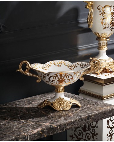 Jatte coppa ceramica centrotavola 28 h avorio oro soprammobile Vi27