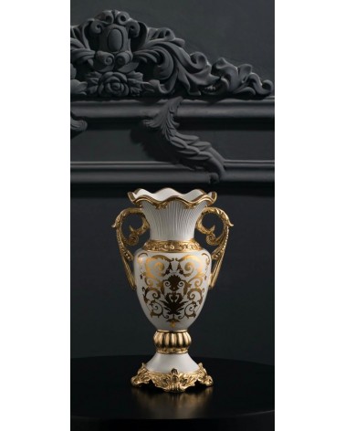 Vaso coppa in ceramica portafiori anfora stile barocco 40 h avorio e oro Vi28