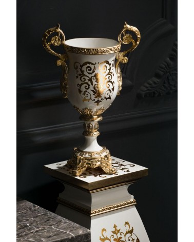 Keramikvase im Barockstil, Amphoren-Blumenhalter, 54 cm hoch, elfenbeinfarben und goldfarben Vi36