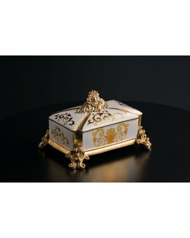 Barockstil, elfenbeinfarbene und goldene Keramik-Süßigkeitendose, Tischdekoration Vi34