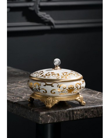 Ceramic jewelery box baroque style casket ivory gold ornament Vi17
