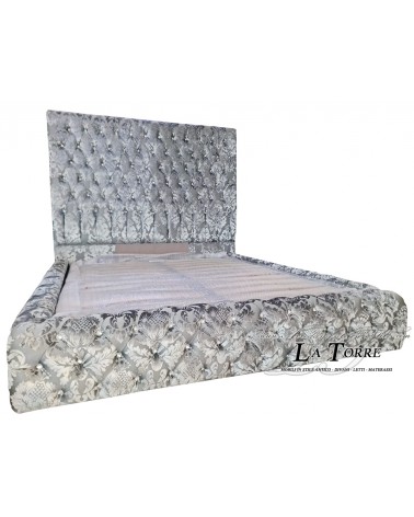 Modernes Doppelbett mit Stauraum in Margaret-grauem Damaststoff