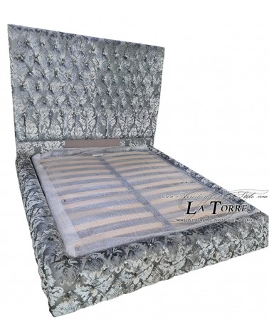 Modernes Doppelbett mit Stauraum in Margaret-grauem Damaststoff