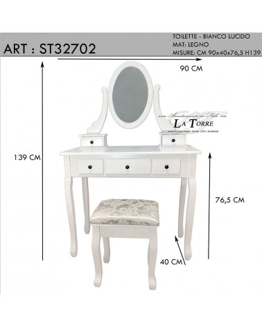 Schminktisch mit Pouf, moderner Ballerina-Stil, glänzend weißer Lilienstoff, ST32702