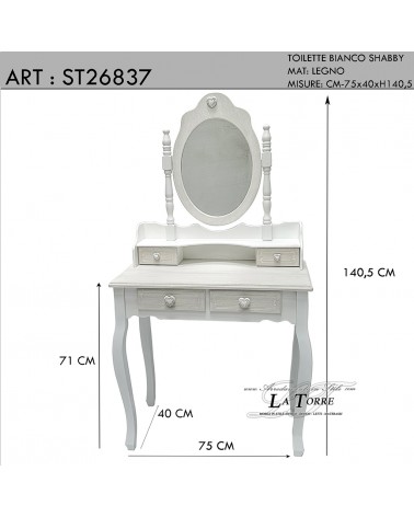 Toeletta in legno stile shabby chic ballerina bianco shabby cuori  ST26837