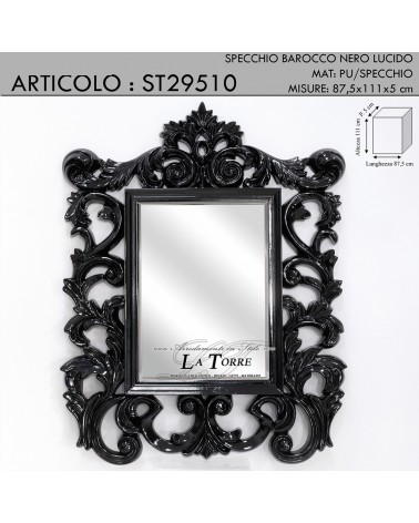 Rectangular mirror baroque style perforated glossy black bevelled wall mirror St29510