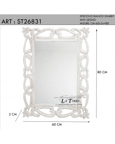 Specchiera rettangolare stile barocco  traforata bianco shabby chic molato da parete St26831