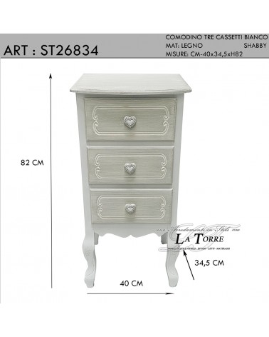 Classic shabby chic style bedside table 3 drawers telephone holder white wood ST26834