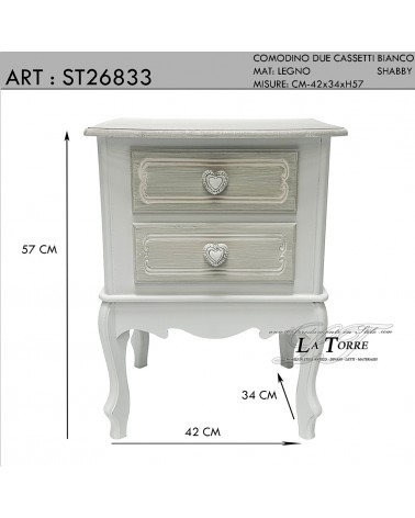 Comodino stile shabby classico 2 cassetti porta telefono legno bianco shabby chic ST26833
