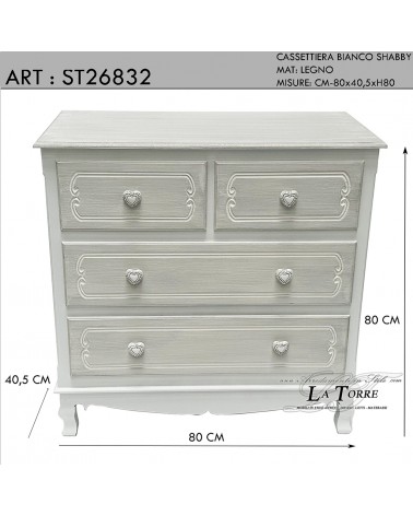 Comò camera da letto cassettiera stile shabby classico legno bianco shabby chic 6 cassetti ST26832