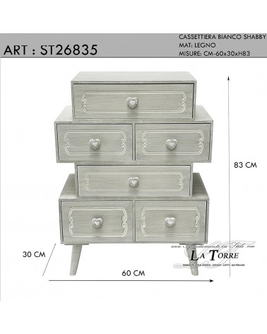 Comò camera da letto cassettiera stile shabby classico legno bianco shabby chic 6 cassetti ST26835