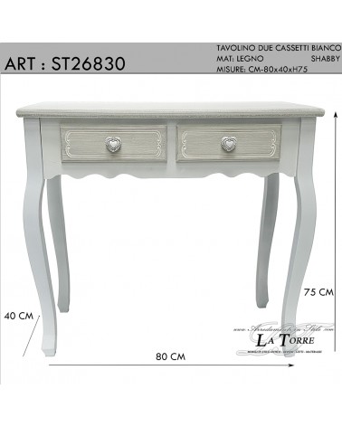 Tavolino due cassetti salotto rettangolare stile shabby classico legno bianco shabby chic ST26830