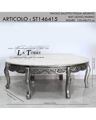 Tavolo basso da salotto ovale antico tavolino thé argento barocco marmo st146415