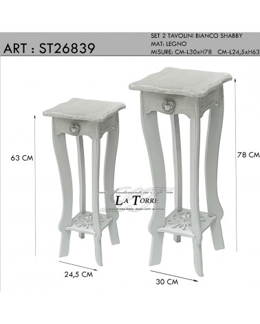Set aus zwei quadratischen Aufbewahrungstischen im Shabby-Chic-Stil, weiße Farbe, St26839
