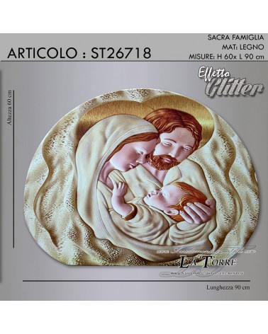 Quadretto quadro capezzale copoletto moderno in legno crema e oro con glitter  Sacra Famiglia st26718