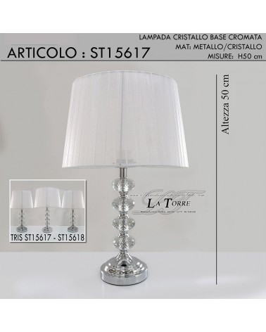 Lampada da tavolo abat jour con paralume cristallo moderno classico lume cromo H50 ST15617