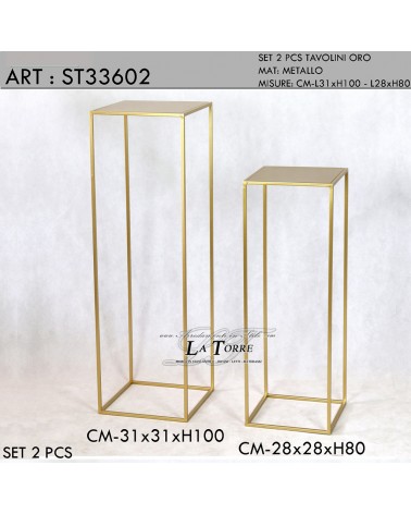 Set due tavolini da salotto porta oggetti moderni quadrati  in metallo colore oro ST33602