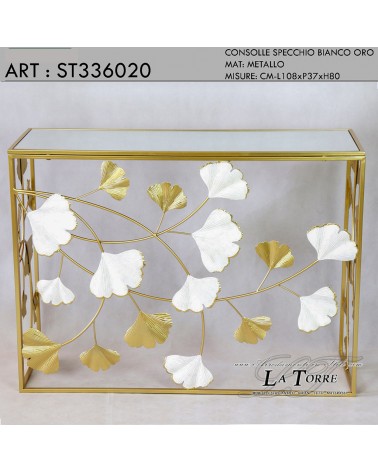 Console flowers entrance rectangular with mirror metal gold leaf with glass modern ST336020