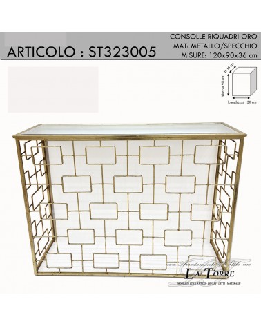 Console squares entrance rectangular with mirror metal gold leaf with glass modern ST323005