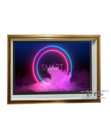 Wall-mounted Smart TV stand with Rovescio frame, classic modern style, custom-made gold box