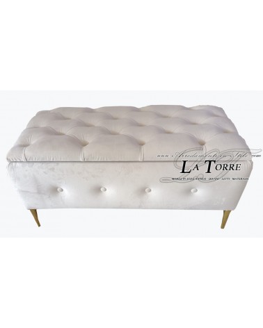 Rectangular white container bench pouf velvet capitonné ST296207