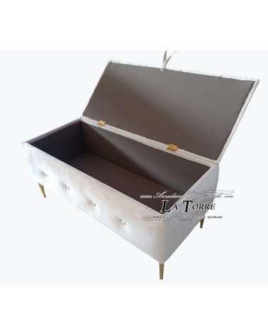 Rectangular white container bench pouf velvet capitonné ST296207