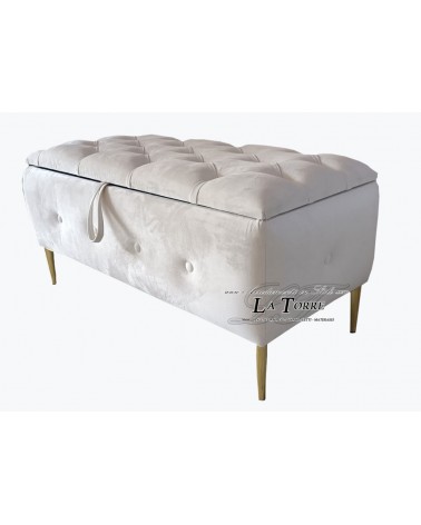 Rectangular white container bench pouf velvet capitonné ST296207