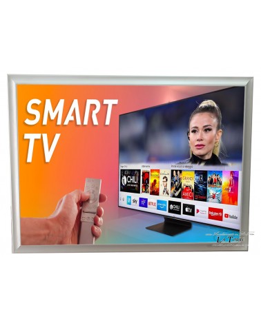 Moderner, klassischer weißer Smart-TV-Rahmen, umgekehrter, maßgefertigter Holzrahmen