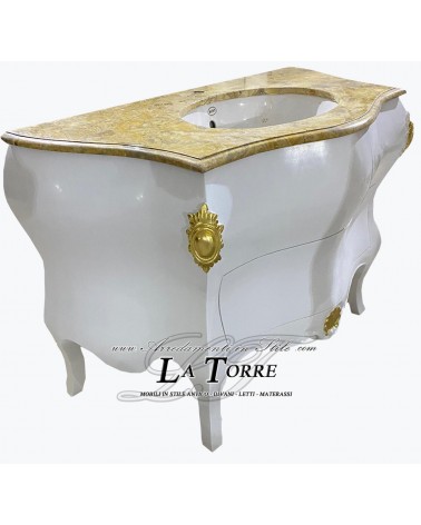 Louis-XV-Badezimmerschrank, Weißgold, Elfenbeinmarmor, geschwungen, moderner Barock Mi02