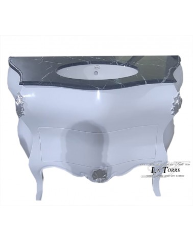 Mobile bagno Luigi XV bianco argento marmo nero bombato barocco moderno Mi02