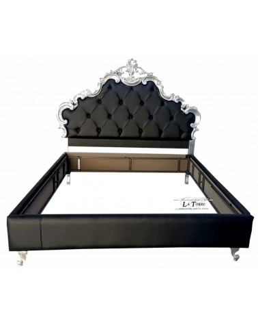 Letto Matrimoniale contenitore ecopelle Barocco legno argento nero Bryan