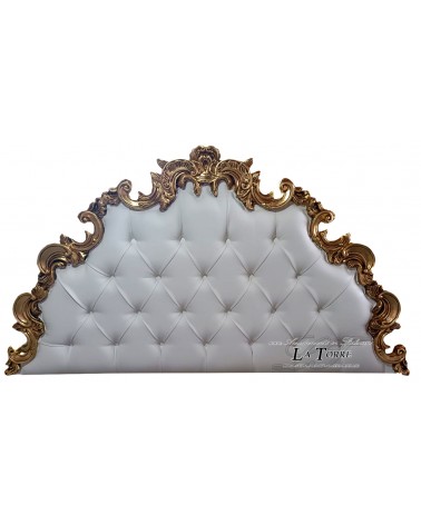 Headboard Double Bed Baroque Faux Leather or Fabric Swarovski Wood Gold White Rebecca