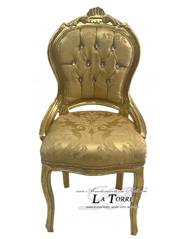Sediolina Luigi XV Sedia Legno oro tessuto gigliato oro Swarovski AR012
